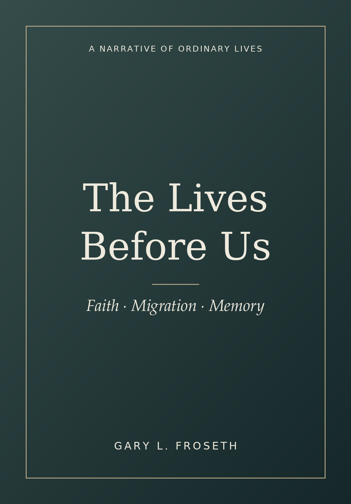 Concept cover for The Lives Before Us: Faith, Migration, Memory by Gary L. Froseth.